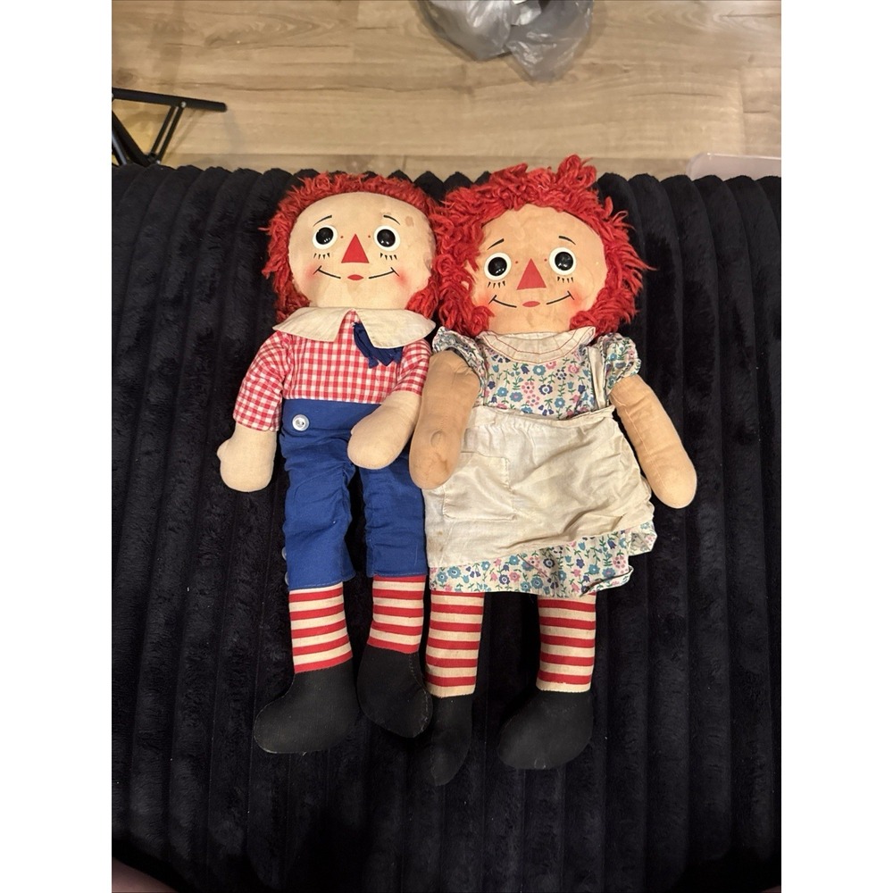 Vintage Raggedy Ann & Andy Dolls Rag Doll Kinckerbocker Toy Co - Stains